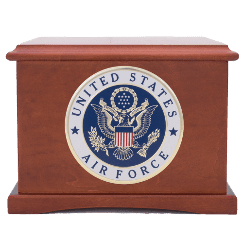 Air Force seal on Coronet urn from Veterans Fuenral Care