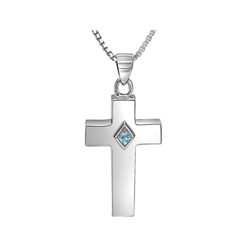 Cross with March Birthstone