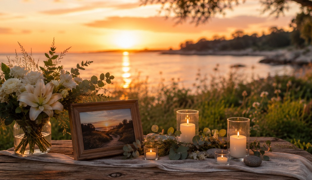 Largo, FL cremation services with a peaceful personalized memorial at sunset near the water