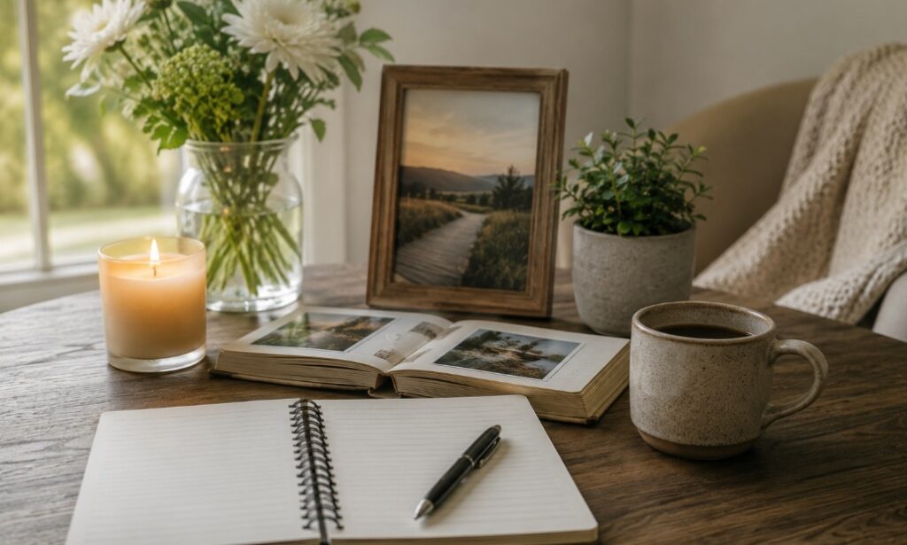 Peaceful planning space for Largo, FL cremation services with journal and keepsakes