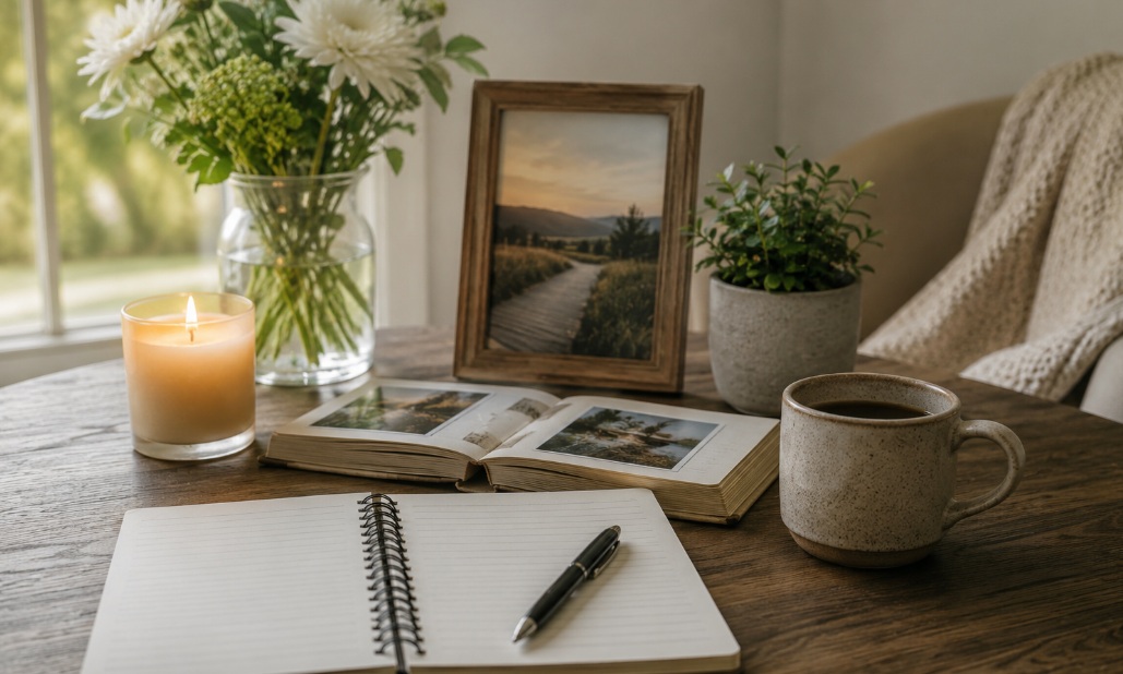 Peaceful planning space for Largo, FL cremation services with journal and keepsakes