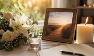 Memorial flowers and candle for cremation services Palm Harbor, FL