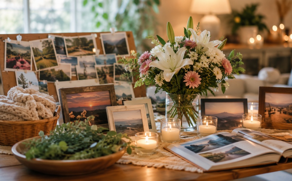 Celebration gathering setting supported by cremation services Palm Harbor, FL, with flowers and keepsakes.